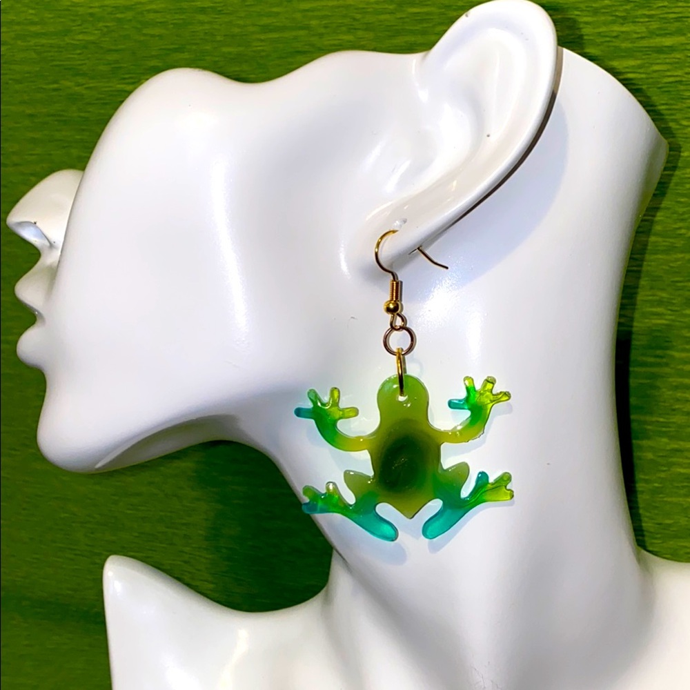 Green Frog Earrings